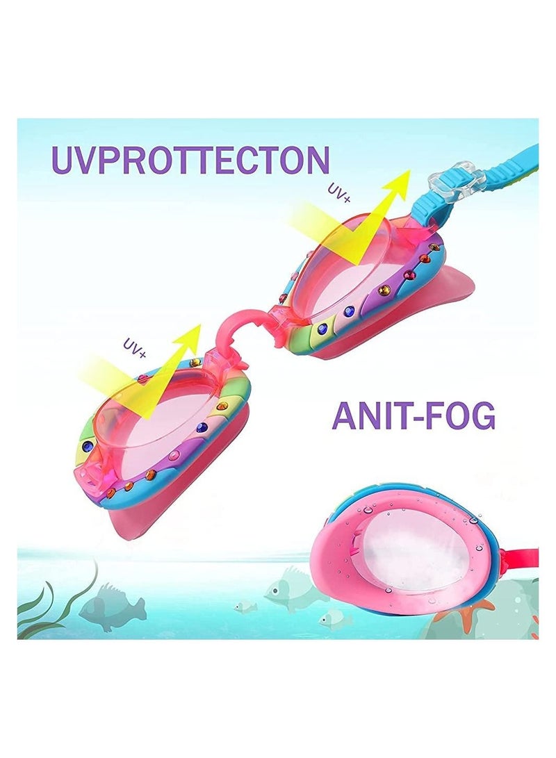 GGEROU Kids Swim Goggles, Anti Fog No Leak UV Protection Wide View Swim Goggles for Age 3-16 Boys Girls (Rainbow) - Image 3