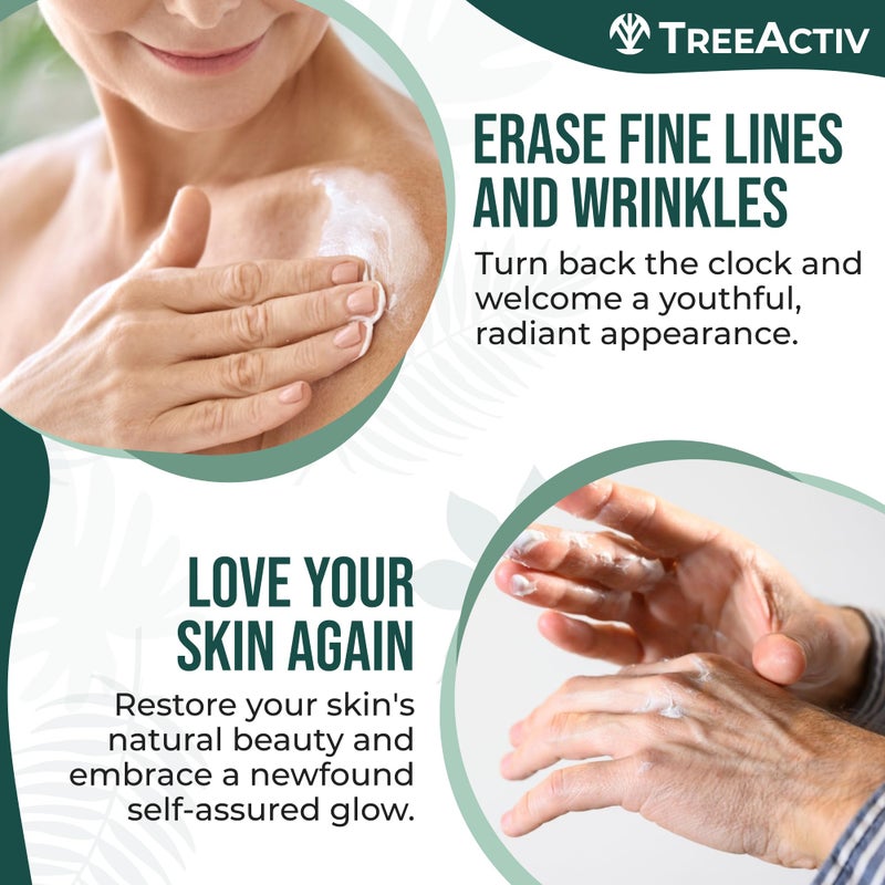 TreeActiv كريم ترميم البشرة المتجعدة من تري أكتيف، عبوة من 2، كريم شد للوجه والرقبة، لوشن لتقوية وشد البشرة مع حمض الهيالورونيك، مصمم لترطيب المناطق الجافة والمتجعدة، 1000+ استخدامات - Image 4