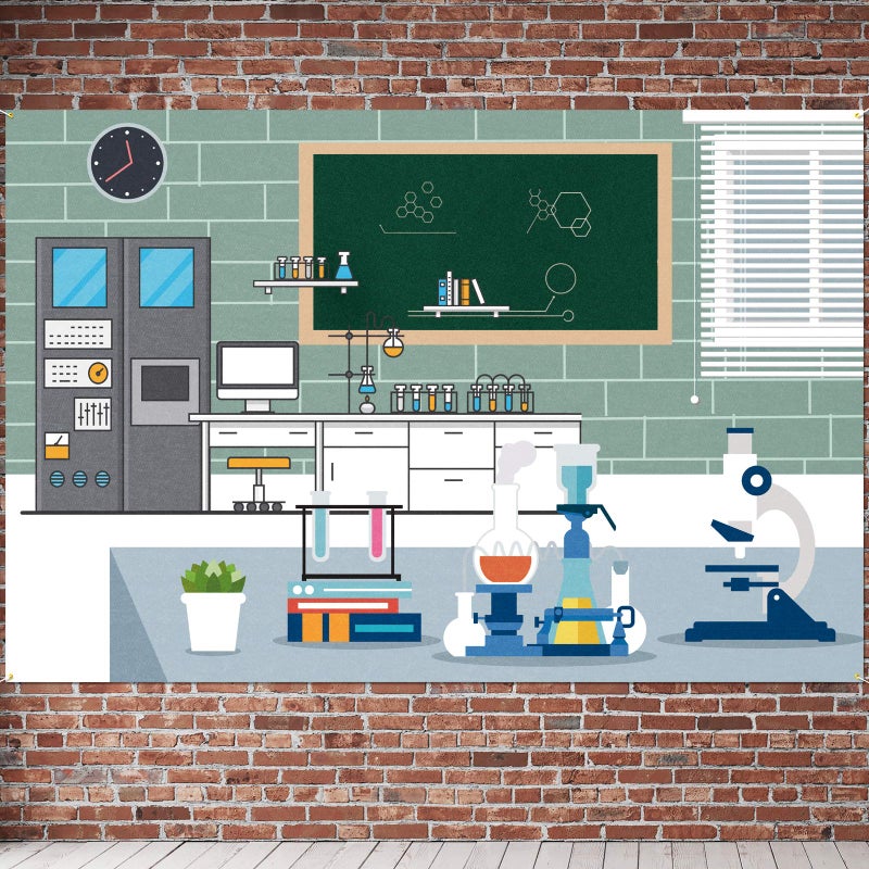 PAKBOOM Science Lab Laboratory Scene Backdrop Banner  VBS Birthday Party Decorations Photo Booth Supplies  39 x 59ft