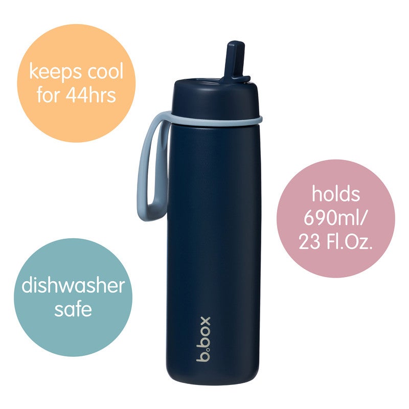 B.Box Insulated Flip Top Water Bottle with Straw | Stainless Steel | Leakproof & Cup Holder Friendly | BPA-Free | Keeps Drinks Cold up to 44 Hours | 690ml (23.3 fl oz)-Midnight - Image 2