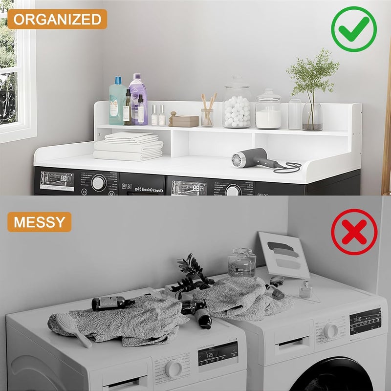 HMAZAE Washer Dryer Countertop with Shelf, 2-Tier Laundry Countertop Over Washer and Dryer, 54" x 27.55" Wooden Table for Folding Clothes for Laundry Room Organization and Storage (Milky) - Image 5