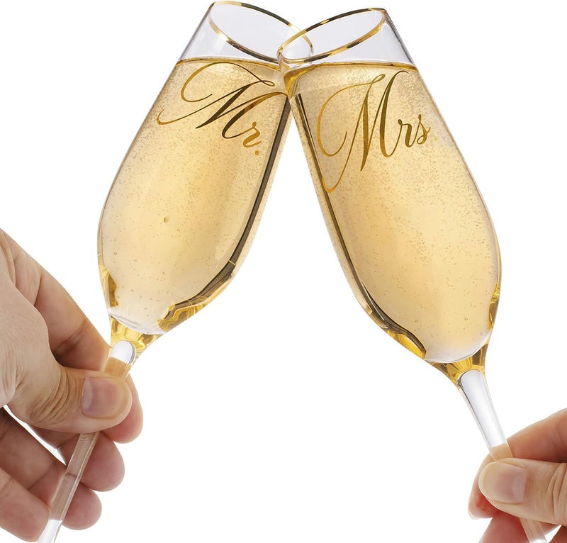 Mfacoy Mr. & Mrs. Champagne Flute Set, Wedding Decor - His and Hers, Wedding Toasting Glasses for Engagement Celebrations, Bridal Shower and Registry Idea, Tall Wine Glasses for Bride and Groom Gifts - Image 3