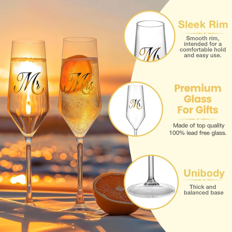 Mfacoy Mr. & Mrs. Champagne Flute Set, Wedding Decor - His and Hers, Wedding Toasting Glasses for Engagement Celebrations, Bridal Shower and Registry Idea, Tall Wine Glasses for Bride and Groom Gifts - Image 2