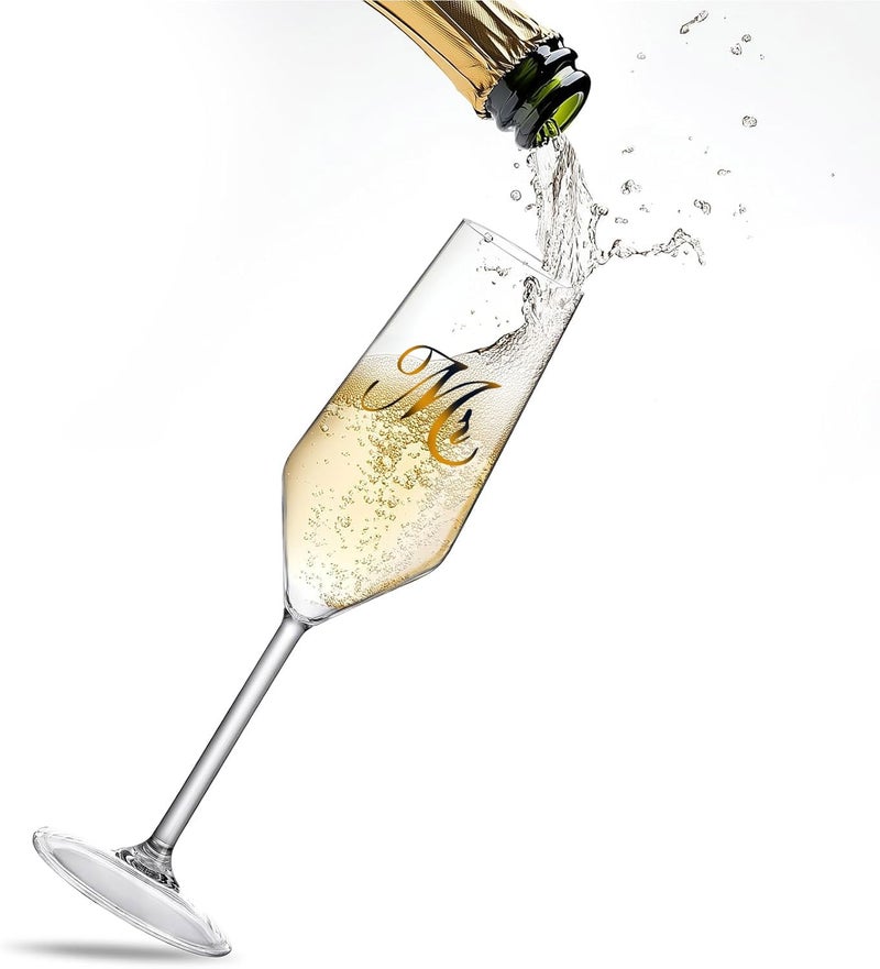 Mfacoy Mr. & Mrs. Champagne Flute Set, Wedding Decor - His and Hers, Wedding Toasting Glasses for Engagement Celebrations, Bridal Shower and Registry Idea, Tall Wine Glasses for Bride and Groom Gifts - Image 5