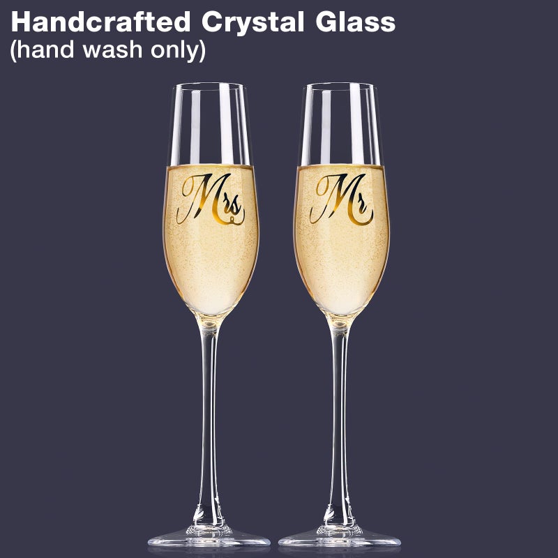 Mfacoy Mr. & Mrs. Champagne Flute Set, Wedding Decor - His and Hers, Wedding Toasting Glasses for Engagement Celebrations, Bridal Shower and Registry Idea, Tall Wine Glasses for Bride and Groom Gifts - Image 4