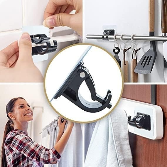 ELMVIA Self Adhesive Wall Hooks Hanger Hook for Bathroom & Kitchen Multi-Purpose Use Heavy Duty Waterproof and Rustproof Upto10KG (Black Curtain Rod Holder, 2PCS) - Image 2