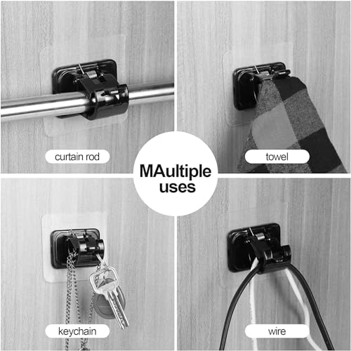 ELMVIA Self Adhesive Wall Hooks Hanger Hook for Bathroom & Kitchen Multi-Purpose Use Heavy Duty Waterproof and Rustproof Upto10KG (Black Curtain Rod Holder, 2PCS) - Image 5