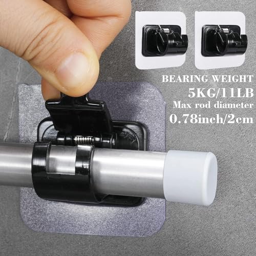 ELMVIA Self Adhesive Wall Hooks Hanger Hook for Bathroom & Kitchen Multi-Purpose Use Heavy Duty Waterproof and Rustproof Upto10KG (Black Curtain Rod Holder, 2PCS) - Image 4