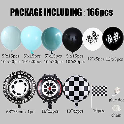 Eopelsm Race Car Balloon Garland Arch Kit 166PCS Dusty Blue Black Latex Balloon Wheel Checkered Foil Balloons for Race Car Two Fast Birthday Party Decorations - Image 5