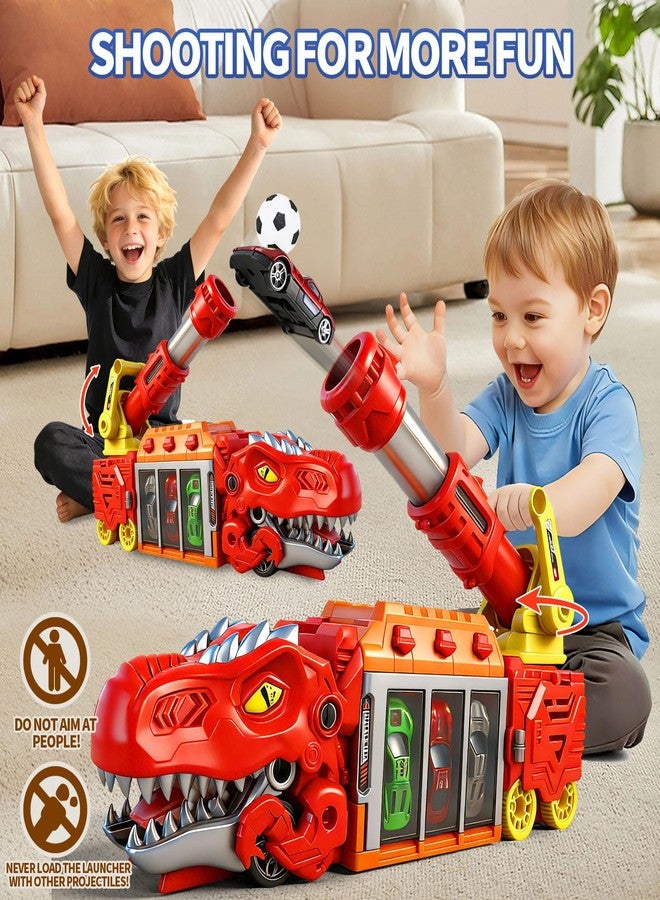 BYFWH Dinosaur Transport Truck Toy for Kids 3-12, Eejection & Shooting Truck Toys with 10 Race Cars, Transforming Dino Truck Set with 12 EVA Soft Ball, Toddler Birthday Gift Toys for Boys Girls - Image 3