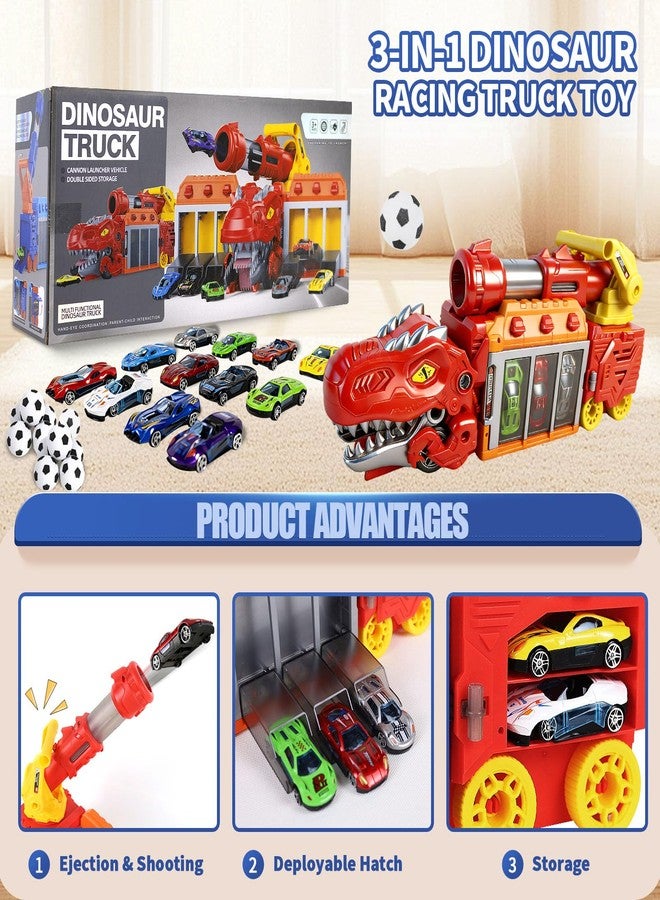 BYFWH Dinosaur Transport Truck Toy for Kids 3-12, Eejection & Shooting Truck Toys with 10 Race Cars, Transforming Dino Truck Set with 12 EVA Soft Ball, Toddler Birthday Gift Toys for Boys Girls - Image 2
