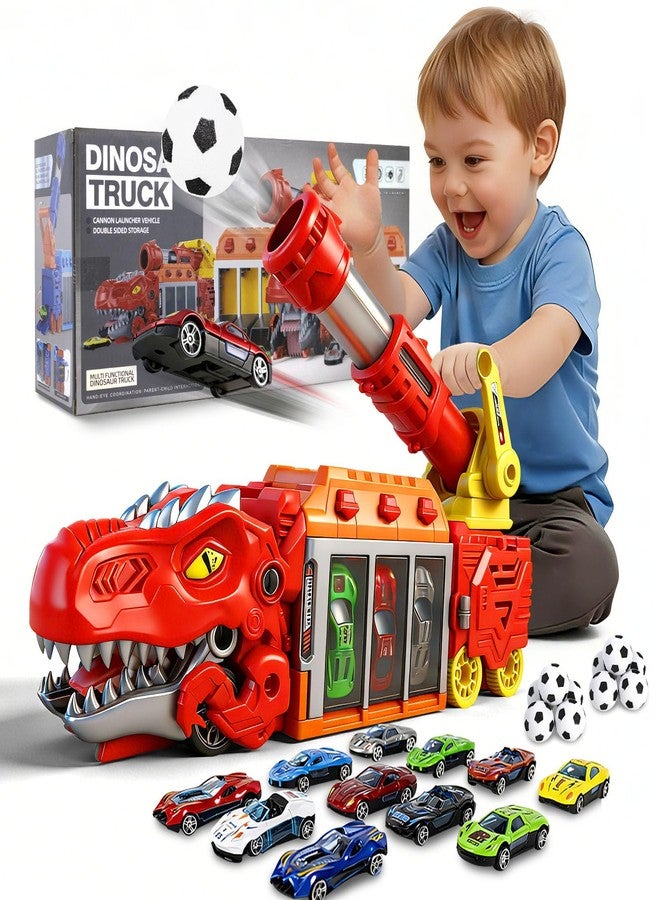 BYFWH Dinosaur Transport Truck Toy for Kids 3-12, Eejection & Shooting Truck Toys with 10 Race Cars, Transforming Dino Truck Set with 12 EVA Soft Ball, Toddler Birthday Gift Toys for Boys Girls - Image 1