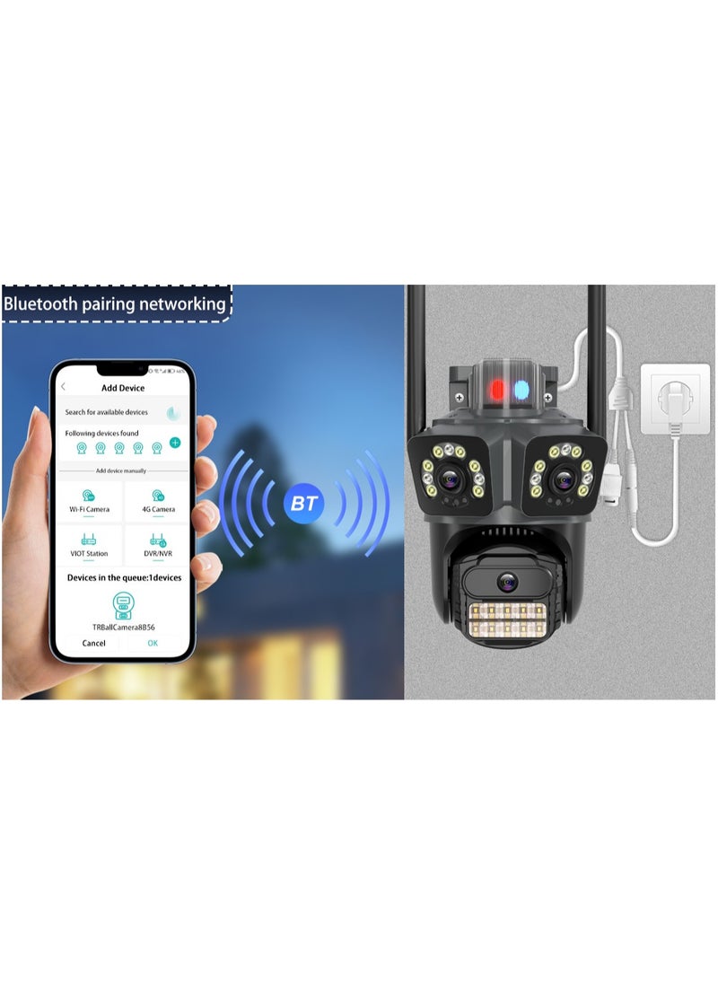 Generic - 4K Security WiFi Camera Outdoor with Three Lens, Wired Plug-in | 8MP Auto Tracking 360 View Indoor Home Security Camera, AI/Motion Detection, Color Night Vision, 2-Way Audio, SD/Cloud Storage - Image 1