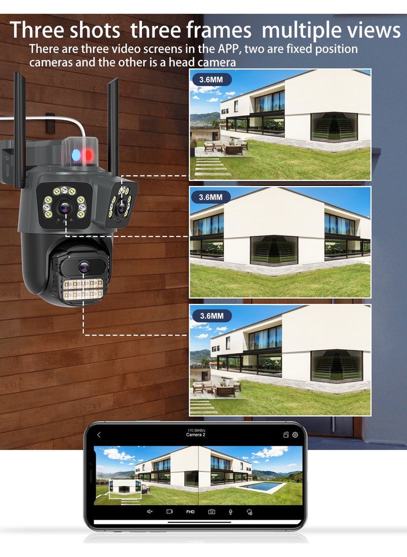 Generic - 4K Security WiFi Camera Outdoor with Three Lens, Wired Plug-in | 8MP Auto Tracking 360 View Indoor Home Security Camera, AI/Motion Detection, Color Night Vision, 2-Way Audio, SD/Cloud Storage - Image 1