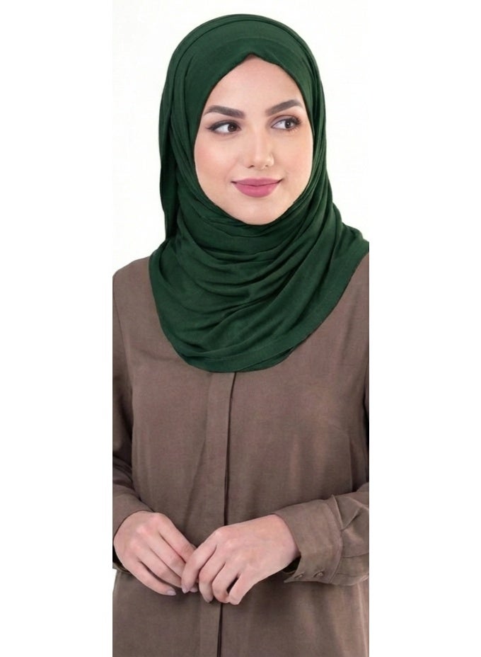 Aashvi Premium Turkish Jersey Hijab for Women – Soft, Stretchable, Non-Slip Headscarf, 180x70cm, Dark Green - Image 3