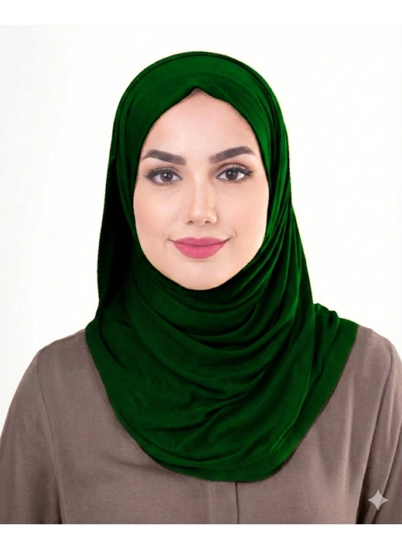 Aashvi Premium Turkish Jersey Hijab for Women – Soft, Stretchable, Non-Slip Headscarf, 180x70cm, Dark Green - Image 1