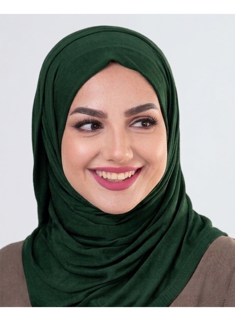 Aashvi Premium Turkish Jersey Hijab for Women – Soft, Stretchable, Non-Slip Headscarf, 180x70cm, Dark Green - Image 4
