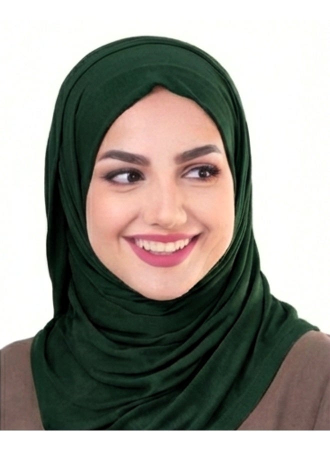 Aashvi Premium Turkish Jersey Hijab for Women – Soft, Stretchable, Non-Slip Headscarf, 180x70cm, Dark Green - Image 2