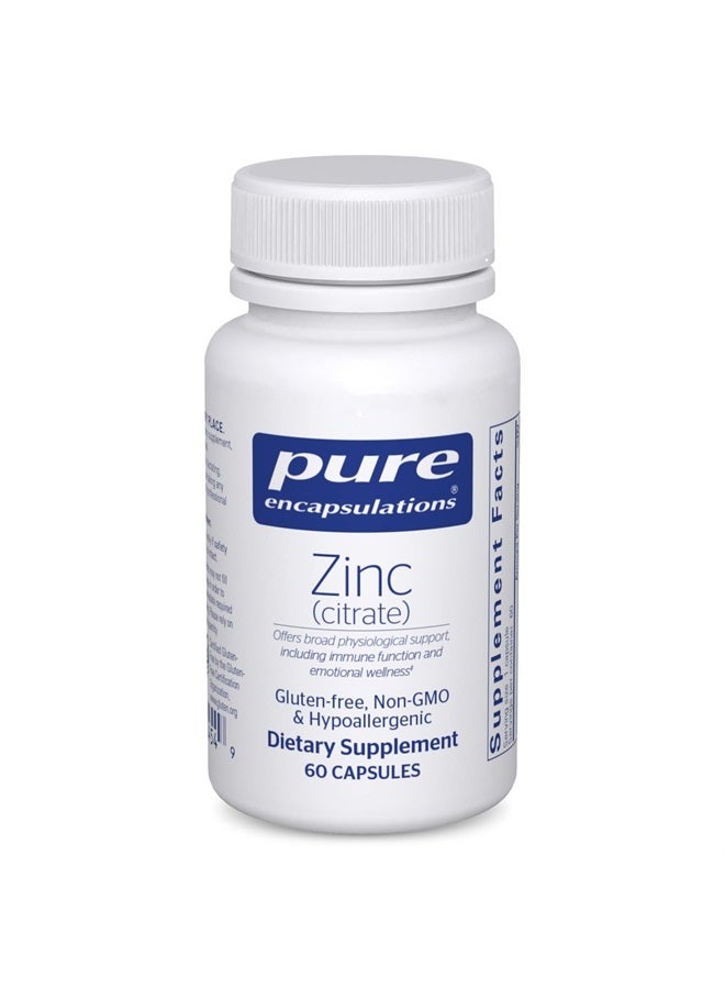 Pure Encapsulations Zinc (Citrate) - for Immune System, Tissue Development & Metabolism* - Mineral Supplement with Enzymes - Highly Absorbable Zinc - Vegan & Non-GMO - 60 Capsules - Image 1