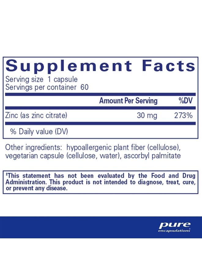 Pure Encapsulations Zinc (Citrate) - for Immune System, Tissue Development & Metabolism* - Mineral Supplement with Enzymes - Highly Absorbable Zinc - Vegan & Non-GMO - 60 Capsules - Image 2