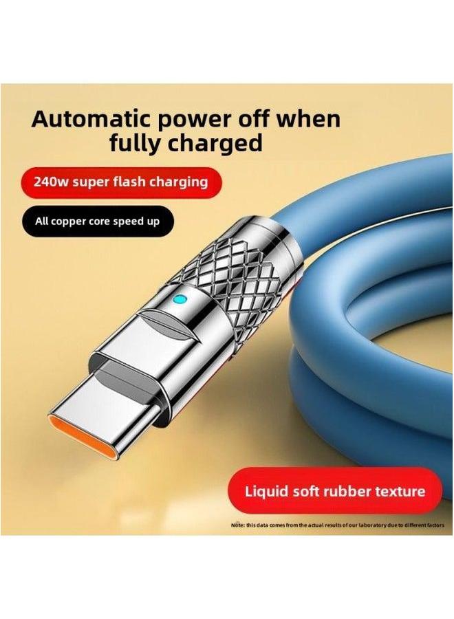 240W Bold Metal Data Cable Fast Charging Suitable For Huawei Apple Glory Mobile Phone Tablet Typec Line 6A-Color:Water Yao Blue 【thunder Mecha Thick Body】 Android Ladder-240w Flying Speed Full 【 1.5 - Image 3