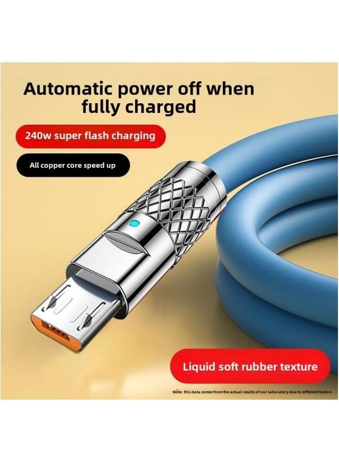 240W Bold Metal Data Cable Fast Charging Suitable For Huawei Apple Glory Mobile Phone Tablet Typec Line 6A-Color:Water Yao Blue 【thunder Mecha Thick Body】 Android Ladder-240w Flying Speed Full 【 1.5 - Image 1