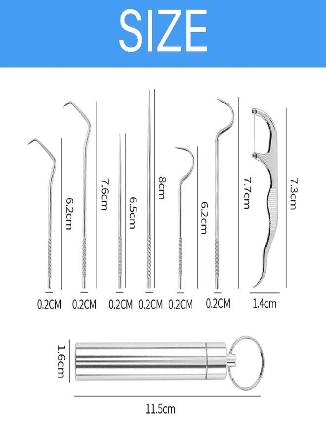 Gozaqe 7 Pcs Stainless Steel Dental Floss Toothpicks Set With Aluminum Tube - Portable Teeth Cleaning Picks Flosser for Personal Care and Braces - Image 2