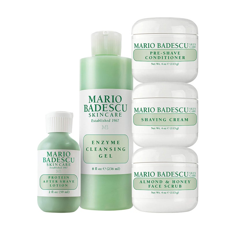 MARIO BADESCU Mario Badescu-men Grooming Basics 5 Piece-kit, Skin Care Gift Set for-men-with Pre Shave Conditioner, Shaving Cream, Almond & Honey Face Scrub, After Shave Lotion, and Enzyme Cleansing Gel 