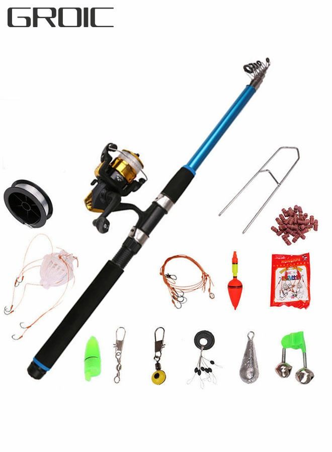 GROIC Fishing Rod Set, Fishing Pole Combo Set, 67cm Telescopic Fishing Rod and Reel Combom with Spinning Reel, Line, Bionic Bait, Hooks and Carrier Bag for Beginner Adults - Image 1