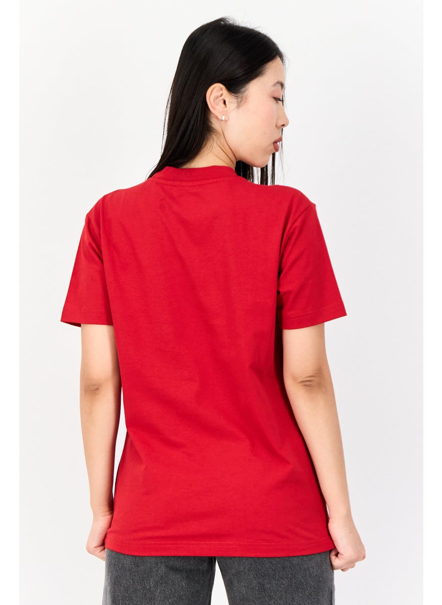 ESPRIT Women Crew Neck Short Sleeve Brand Logo T-Shirt, Red  - Image 4