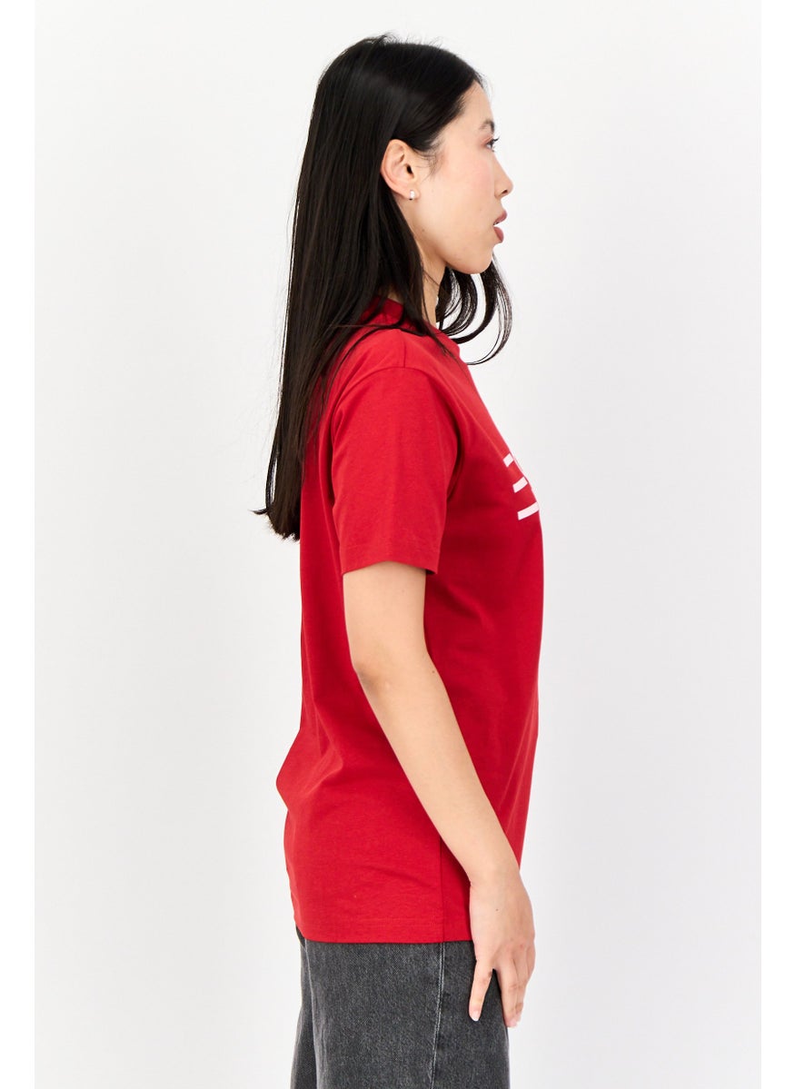 ESPRIT Women Crew Neck Short Sleeve Brand Logo T-Shirt, Red  - Image 3