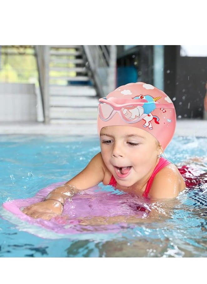 Yoawllty - Swimming Goggles with Earplug, Swim Cap for Kids, Silicone Cartoon Swim Cap, No Leaking Soft Silicone Protection Lenses Waterproof Goggles for Children(Pink) - Image 1