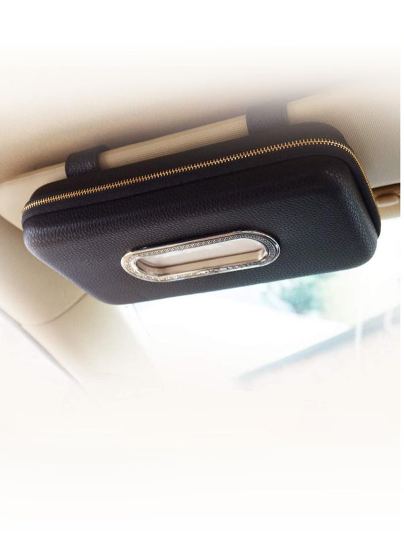 LENND Car Tissue Holder, Sun Visor Napkin Holder, Car Visor Tissue Holder, Luxury PU Leather Backseat Tissue Case Holder (Black) - Image 1