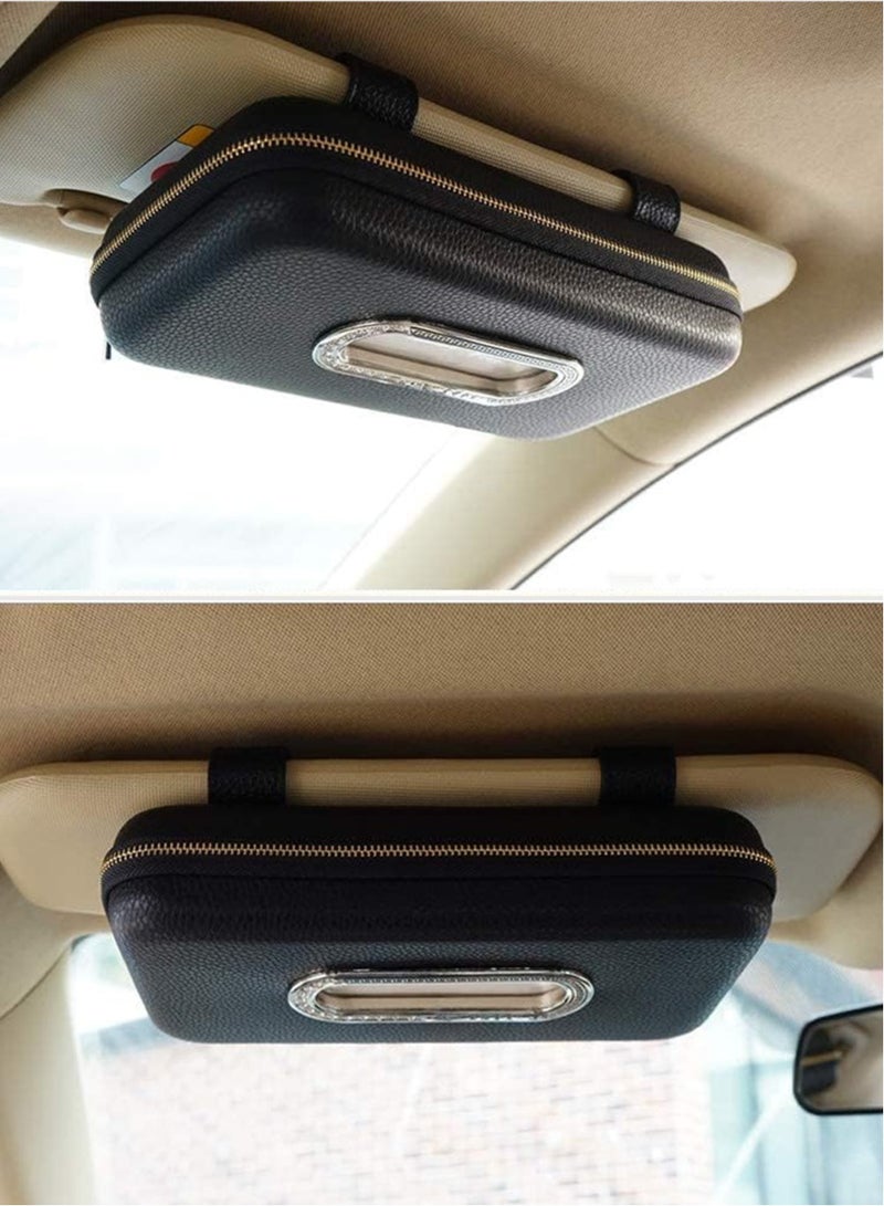 LENND Car Tissue Holder, Sun Visor Napkin Holder, Car Visor Tissue Holder, Luxury PU Leather Backseat Tissue Case Holder (Black) - Image 2