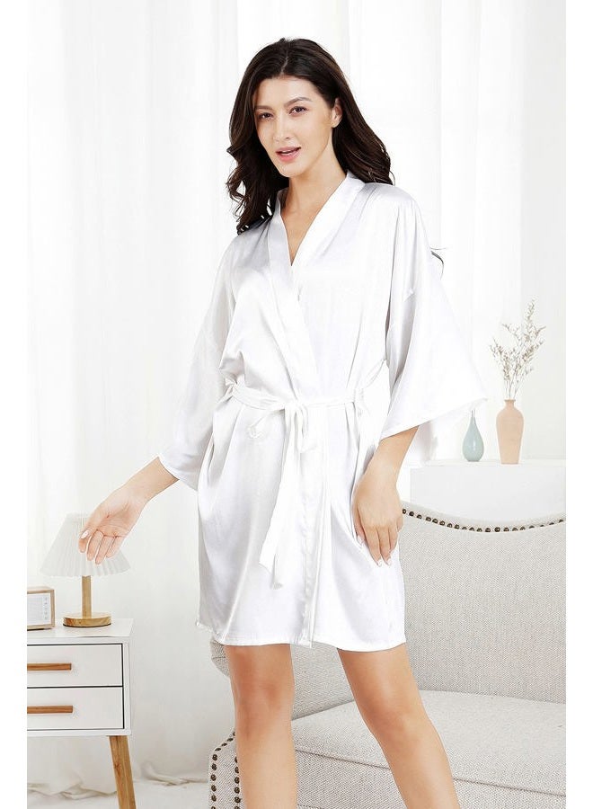 EPLAZA Bride Bridesmaid Robes for Wedding Bridal Party Women Short Solid Color Silky Satin Robe Kimono with Gold Glitters (White, Bride) - Image 2