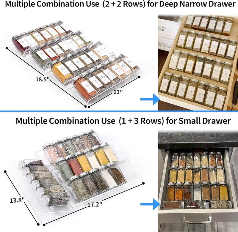 MIUKAA Clear Acrylic Spice Drawer Organizer, 4 Tier Seasoning Jars Drawers Insert, Kitchen Spice Rack Tray for Drawer/Countertop (Jars not included) - Image 5