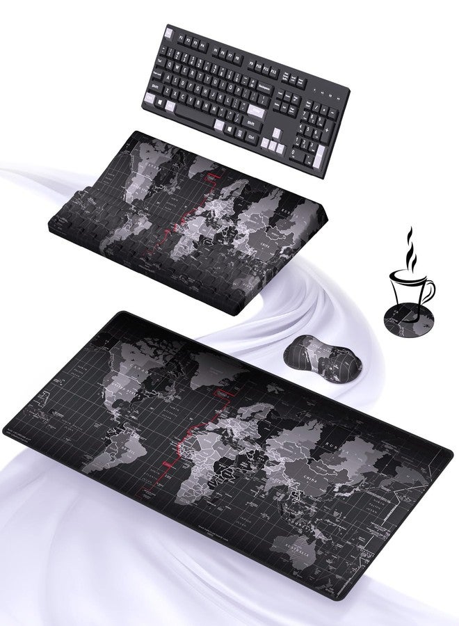 Ospelelf Keyboard Wrist Rest Pad and Large Mouse Pad Set 4 in 1 Black Map - Image 1