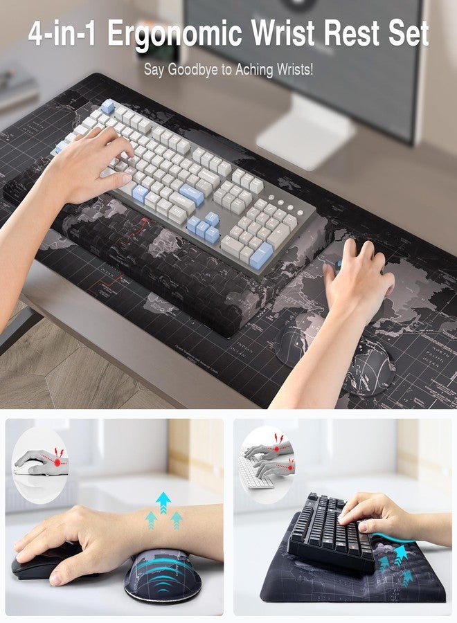Ospelelf Keyboard Wrist Rest Pad and Large Mouse Pad Set 4 in 1 Black Map - Image 2