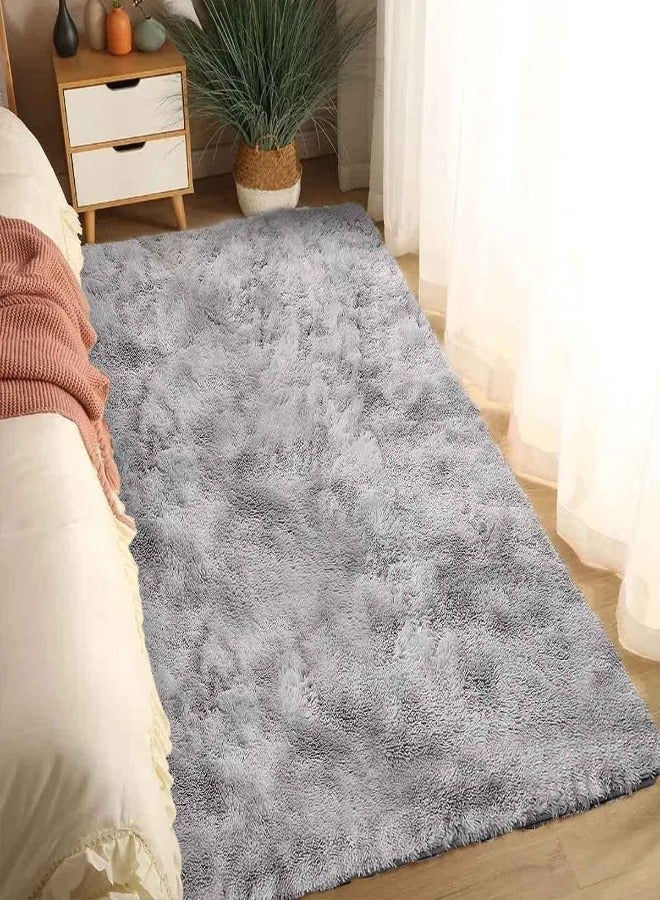 LOKIPA 2PCS Area Rugs Soft Fluffy Carpets For Living room Shaggy Floor Rug Modern Area Rug For Bedroom Anti-Slip Rug For Kids Room Indoor Home Decorative Carpet (Grey White, 80 x 160 cm) - Image 4