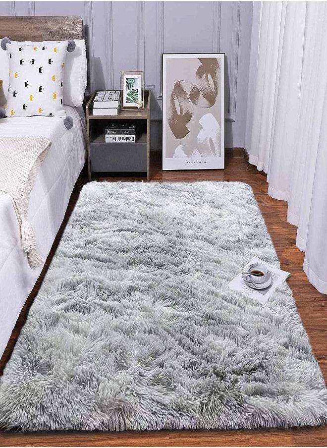 LOKIPA 2PCS Area Rugs Soft Fluffy Carpets For Living room Shaggy Floor Rug Modern Area Rug For Bedroom Anti-Slip Rug For Kids Room Indoor Home Decorative Carpet (Grey White, 80 x 160 cm)  - Image 1