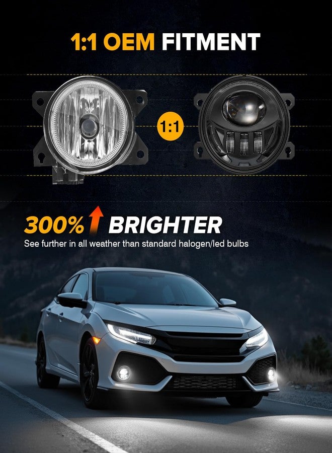 4X4FLSTC New LED Fog Lights Assembly Compatible with Honda Sedan models 2013-2021 Civic, 2015-2020 Fit, 2019-2020 HR-V, 2013-2015 Accord Replacement Driving lights Fog Lamps DOT Approved Black 1 Pair - Image 2