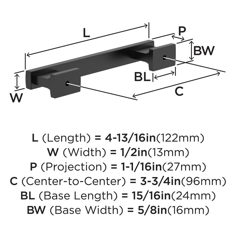 Amerock 10Bx37091Mb | Matte Black Cabinet Pull | 3-3/4 Inch (96Mm) Center-To-Center | 10 Pack | Triomphe | Furniture Hardware - Image 3