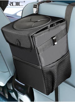 GROIC Trash Can with Lid and Storage Pockets, Car Trash Bag Hanging with Storage Pockets Collapsible and Portable Car Garbage Bin,Car Organizer,Multipurpose Trash Bin  - Image 1