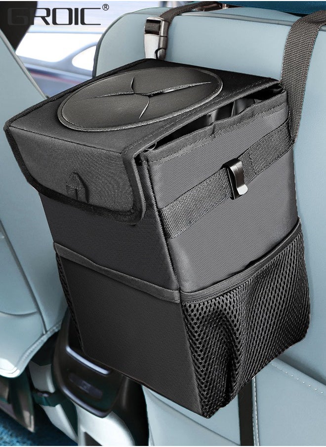 GROIC Trash Can with Lid and Storage Pockets, Car Trash Bag Hanging with Storage Pockets Collapsible and Portable Car Garbage Bin,Car Organizer,Multipurpose Trash Bin  - Image 1