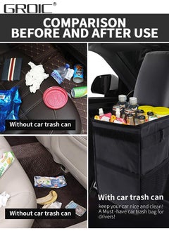 GROIC Trash Can with Lid and Storage Pockets, Car Trash Bag Hanging with Storage Pockets Collapsible and Portable Car Garbage Bin,Car Organizer,Multipurpose Trash Bin  - Image 3