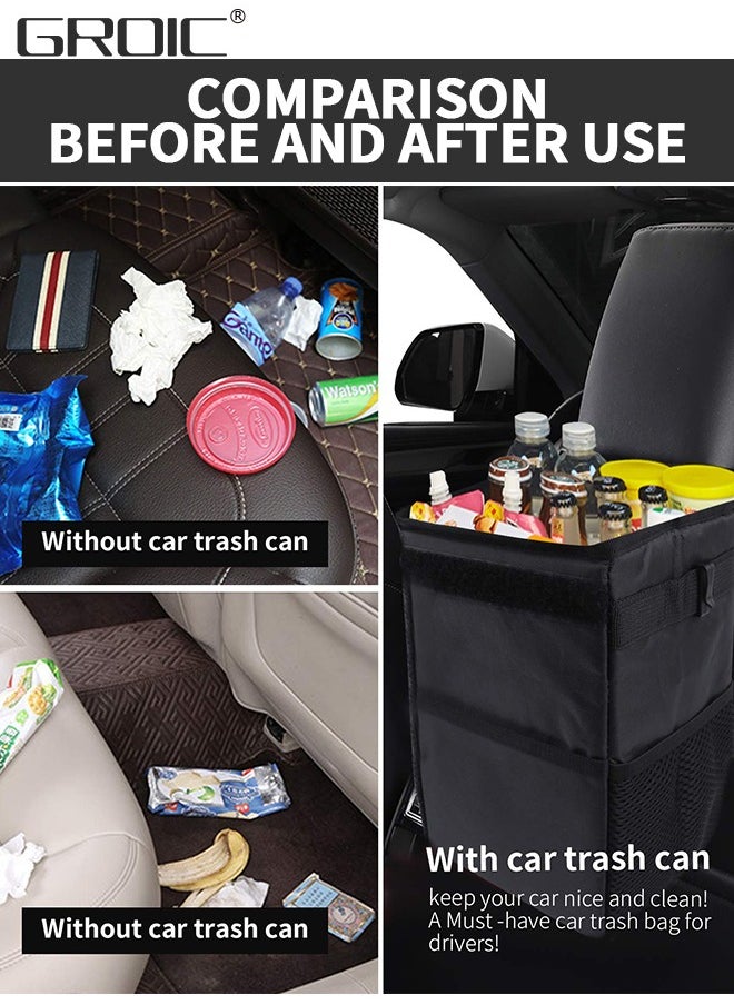 GROIC Trash Can with Lid and Storage Pockets, Car Trash Bag Hanging with Storage Pockets Collapsible and Portable Car Garbage Bin,Car Organizer,Multipurpose Trash Bin  - Image 3