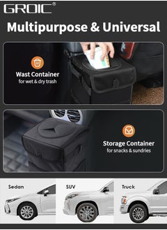 GROIC Trash Can with Lid and Storage Pockets, Car Trash Bag Hanging with Storage Pockets Collapsible and Portable Car Garbage Bin,Car Organizer,Multipurpose Trash Bin  - Image 4