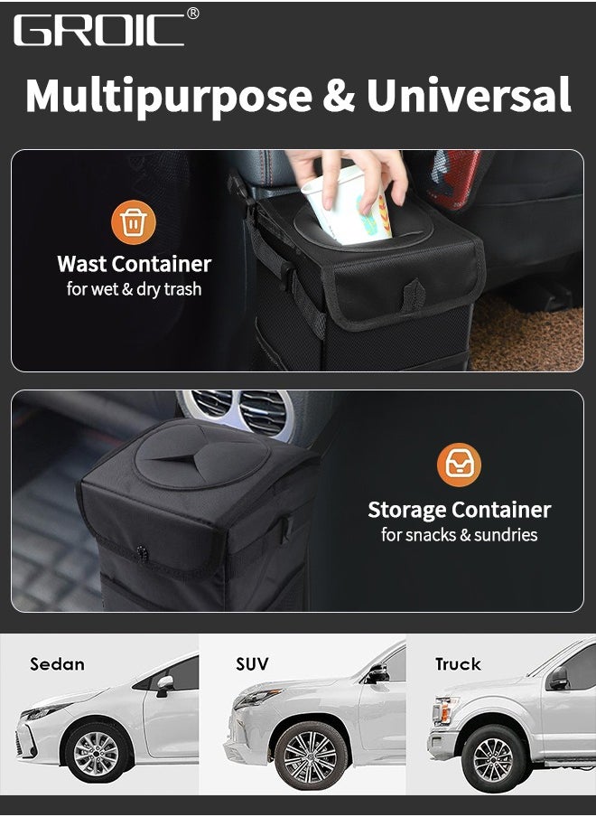 GROIC Trash Can with Lid and Storage Pockets, Car Trash Bag Hanging with Storage Pockets Collapsible and Portable Car Garbage Bin,Car Organizer,Multipurpose Trash Bin  - Image 4