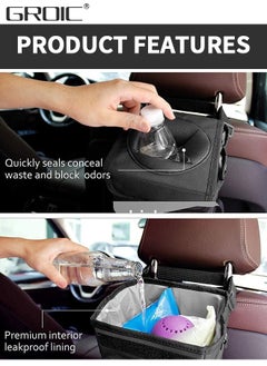 GROIC Trash Can with Lid and Storage Pockets, Car Trash Bag Hanging with Storage Pockets Collapsible and Portable Car Garbage Bin,Car Organizer,Multipurpose Trash Bin  - Image 5