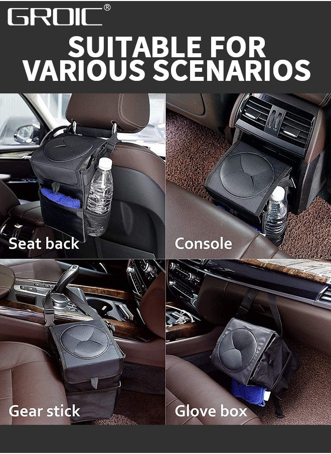 Trash Can with Lid and Storage Pockets, Car Trash Bag Hanging with Storage Pockets Collapsible and Portable Car Garbage Bin,Car Organizer,Multipurpose Trash Bin
